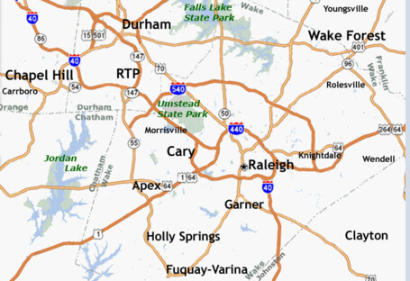 Map of Cary and North Carolina